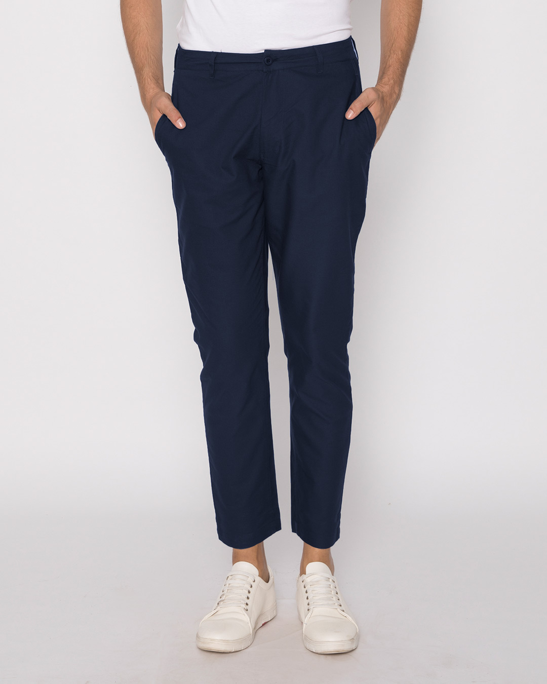 Buy Navy Blue Lightweight Slim Oxford Pants Online at Bewakoof