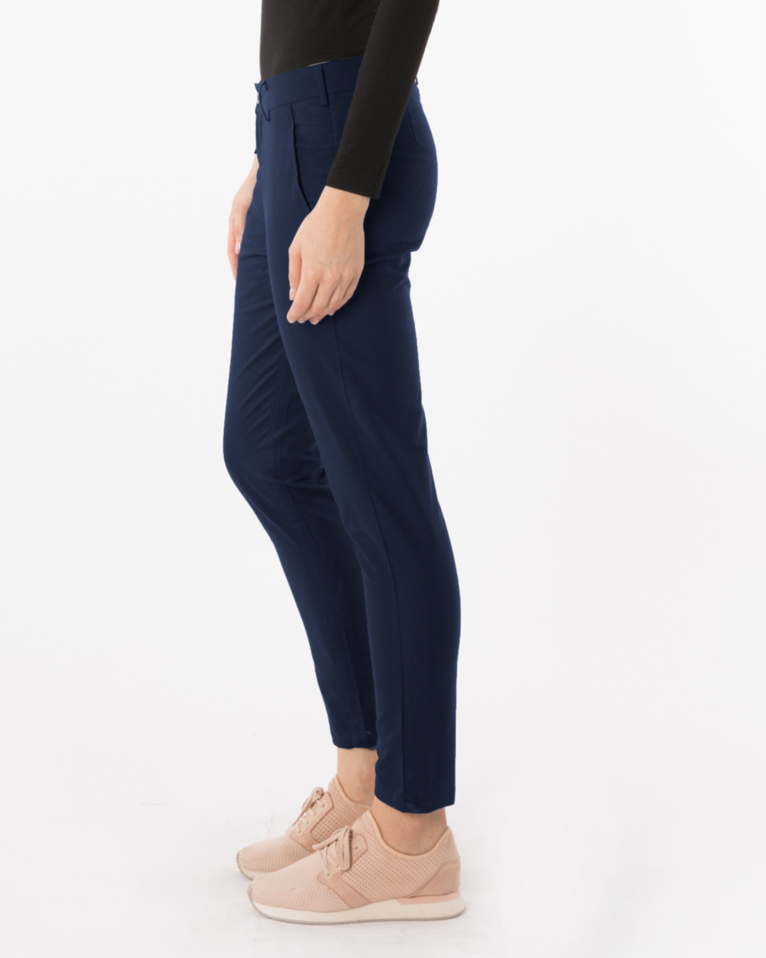 Shop Navy Blue Lightweight Slim Oxford Pants-Back