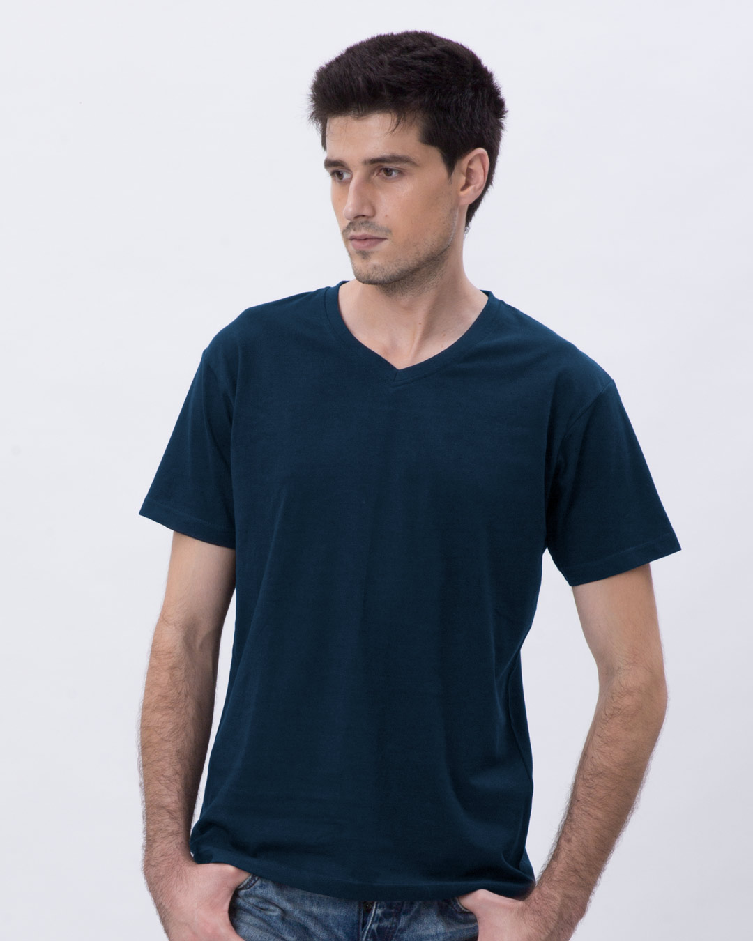 Buy Navy Blue V Neck Half Sleeve T-Shirt for Men blue Online at Bewakoof