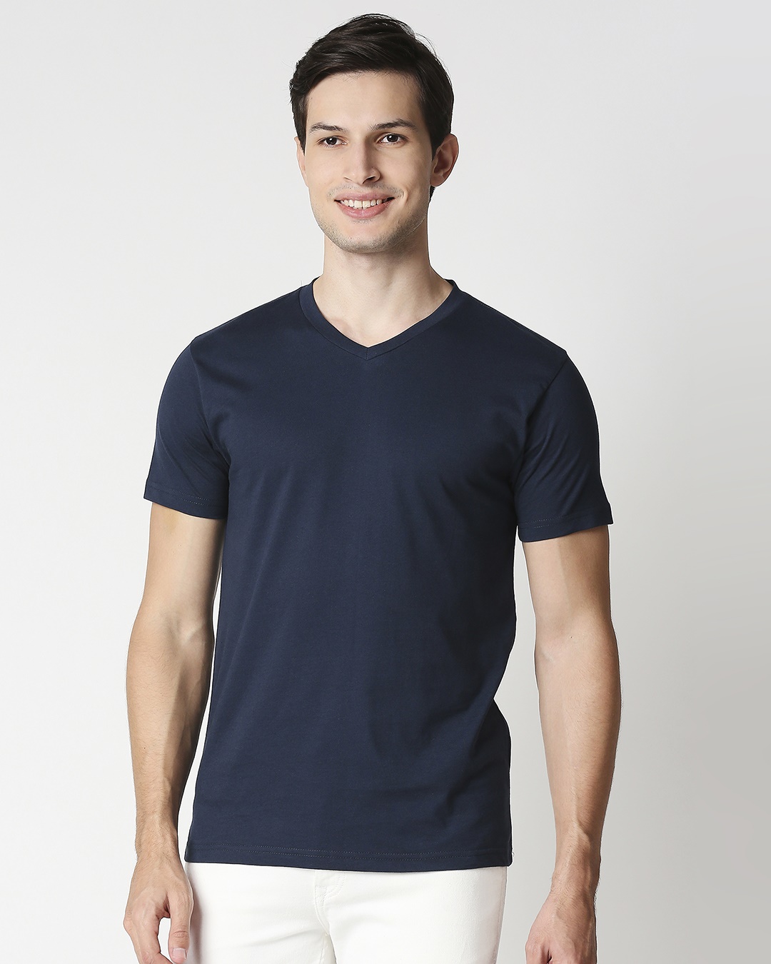 Shop Navy Blue V-Neck T-Shirt-Back