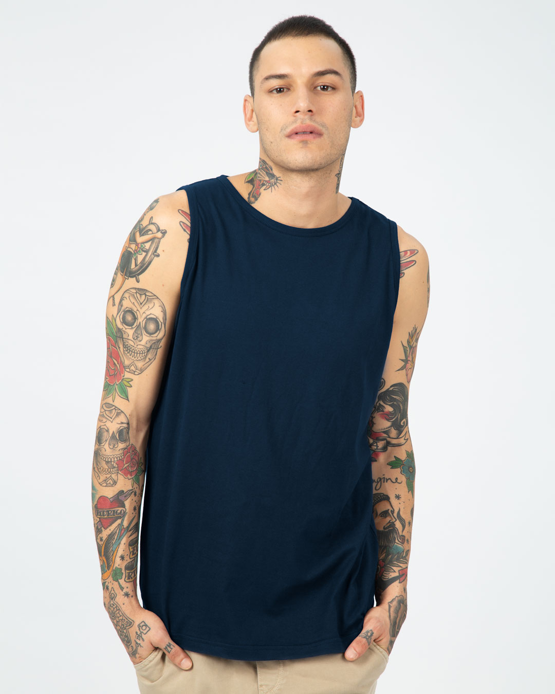 

Navy Blue Vest Men' Plain Round Neck Vest Bewakoof.com