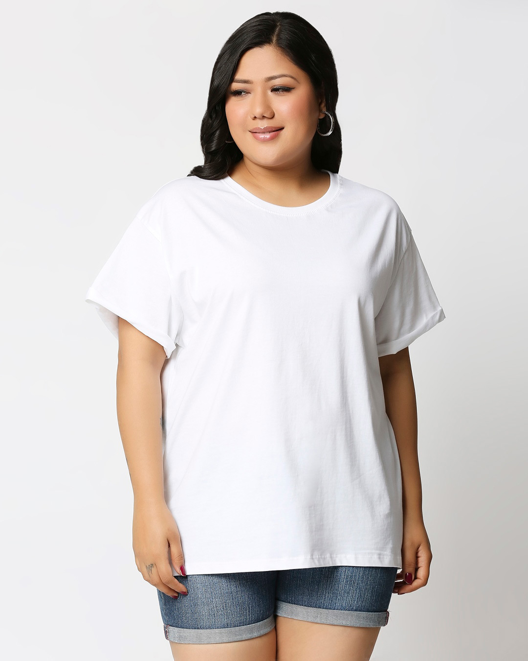Shop Navy Blue-White Boyfriend Plus Size T-Shirt Combo-Back