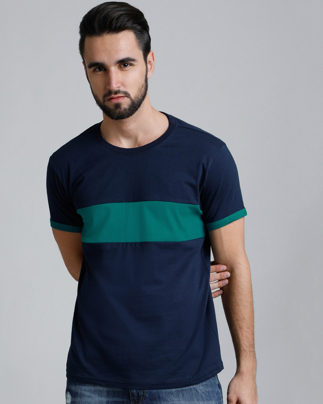 Buy Mens Blue Color Block Slim Fit T Shirt Online At Bewakoof 2759