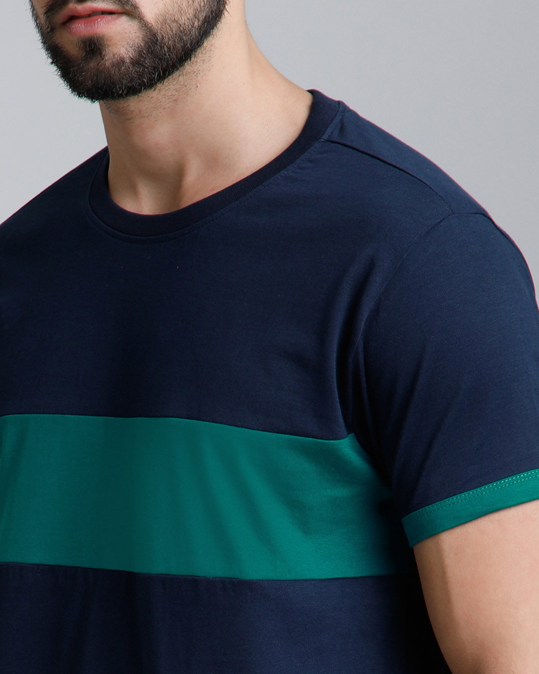 Shop Men's Blue Color Block Slim Fit T-shirt-Back