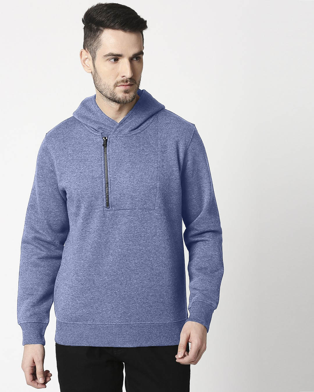 Shop Men's Blue Zip Panel Hoodie-Back