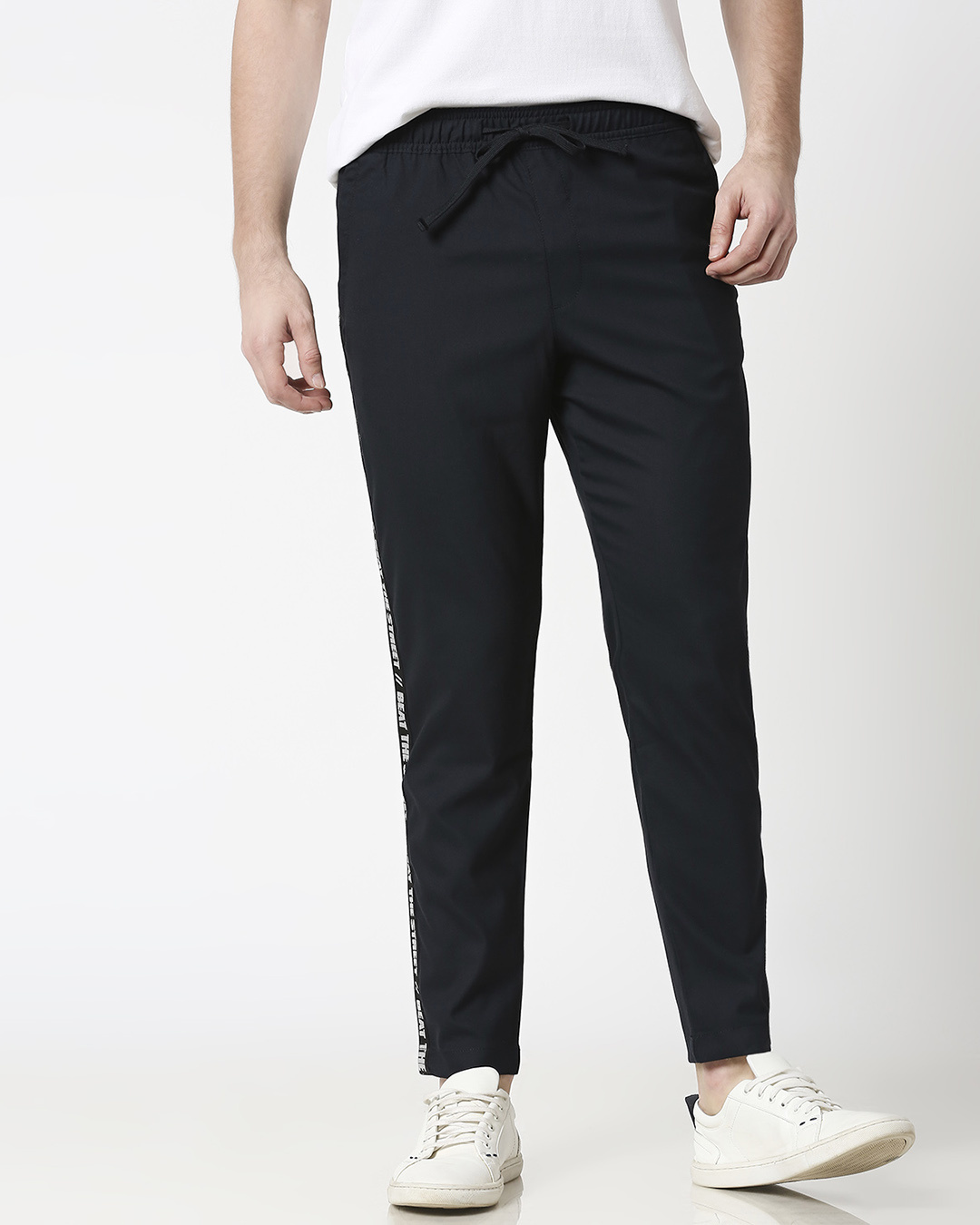 

Dark Navy Men's Casual Pants Men's Casual Side Panel Joggers Pants Bewakoof.com
