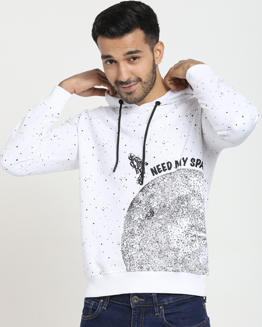 Shop Men's White Need My Space Graphic Printed Hoodie-Back
