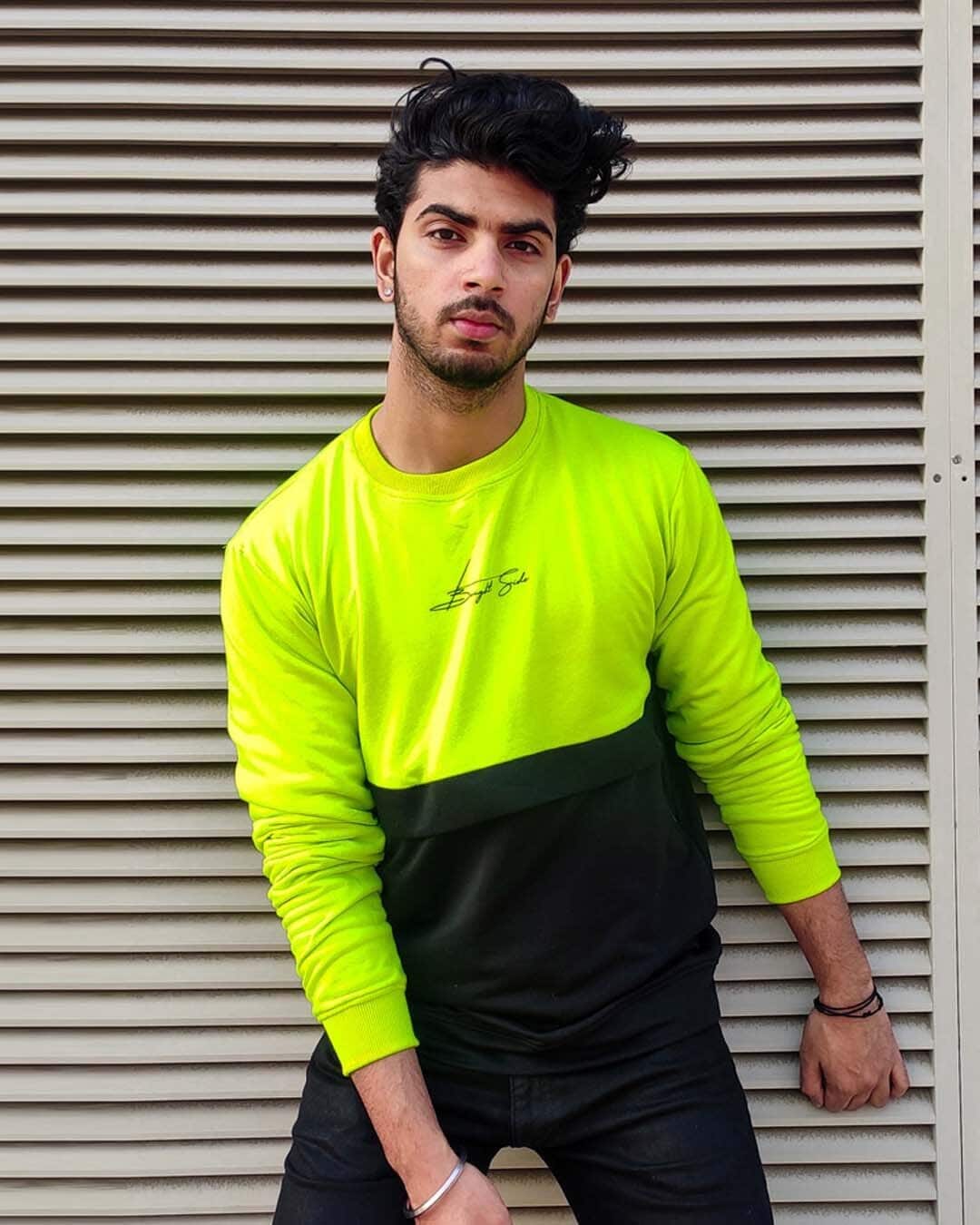 Buy Neon Green and Black Bright Side Full Sleeves T-Shirt for Men Green ...