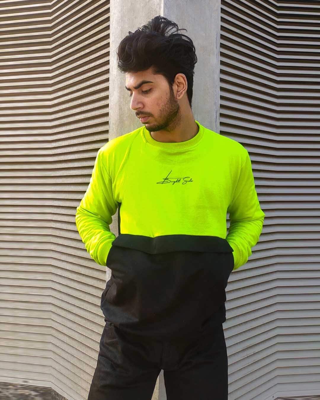 Shop Neon Green and Black Bright Side Full Sleeves T-Shirt-Back