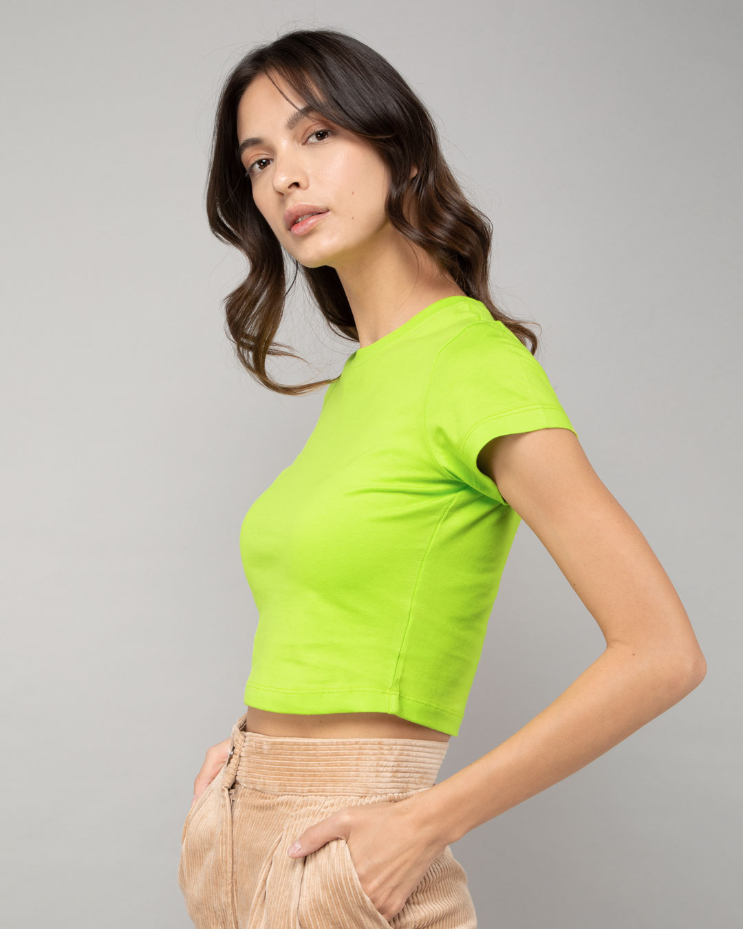 Shop Neon Green Crop Top T-Shirt-Back