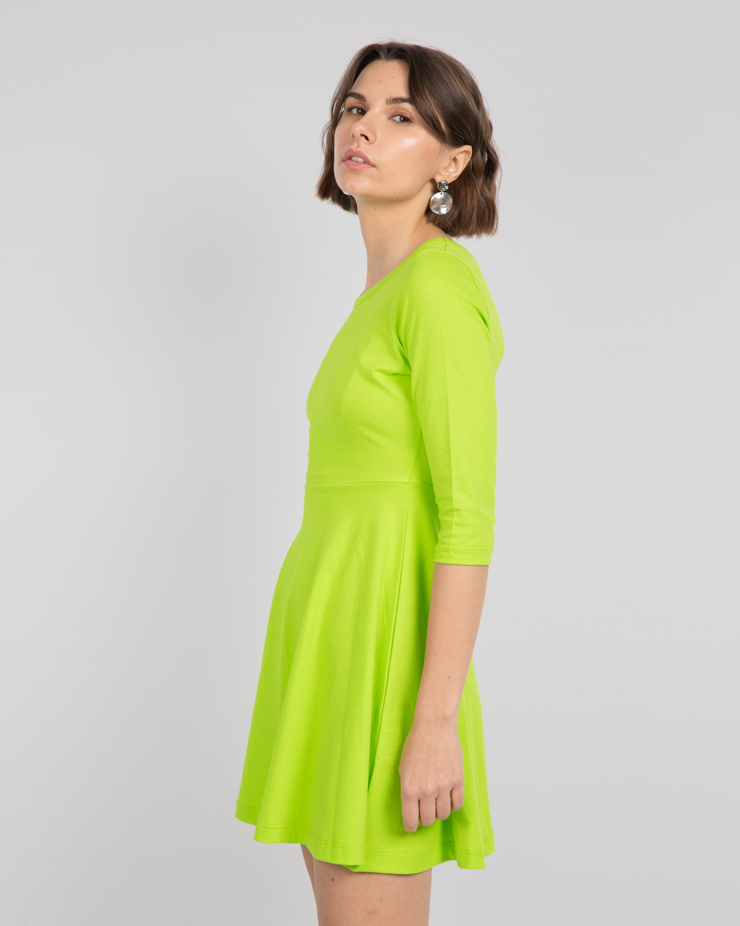 Shop Neon Green Flared Dress-Back