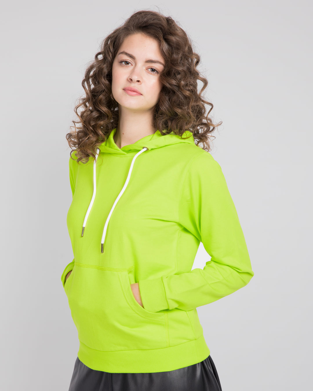 Buy Neon Green Plain Hoodies For Women 