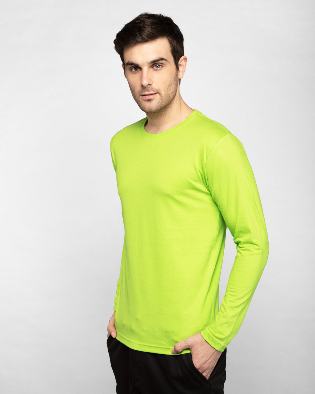 Shop Neon Green Full Sleeve T-Shirt-Back