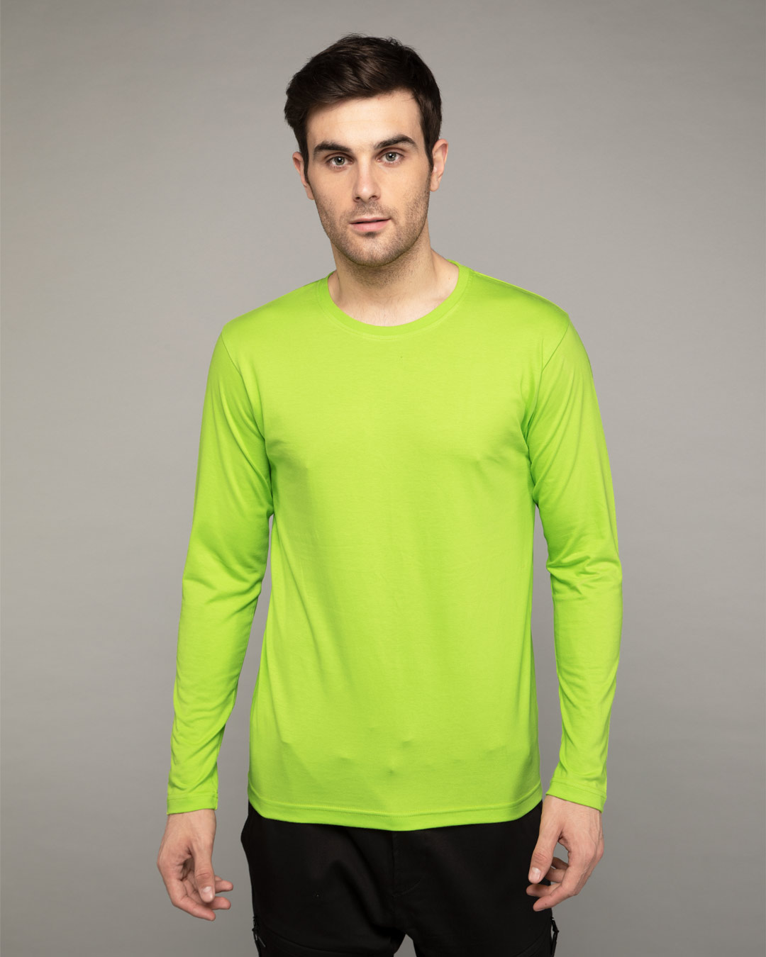 Buy Neon Green Plain Full Sleeve T Shirt For Men Online India 