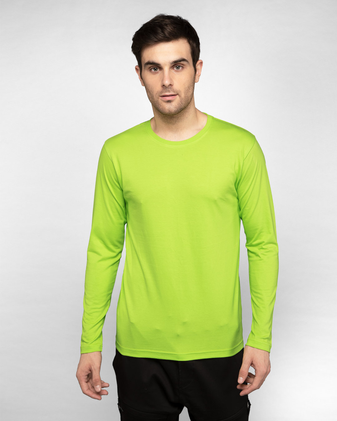 Download Buy Neon Green Plain Full Sleeve T-Shirt For Men Online ...