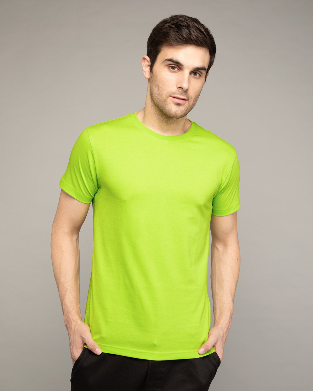 Buy Neon Green Plain Half Sleeve T Shirt For Men Online India 