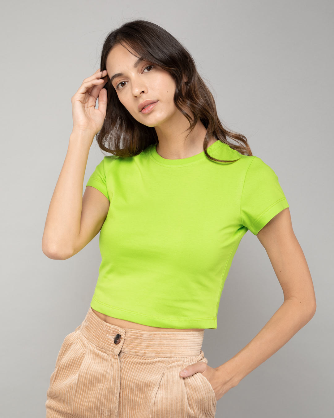 Buy Neon Green Crop Top T-Shirt for 