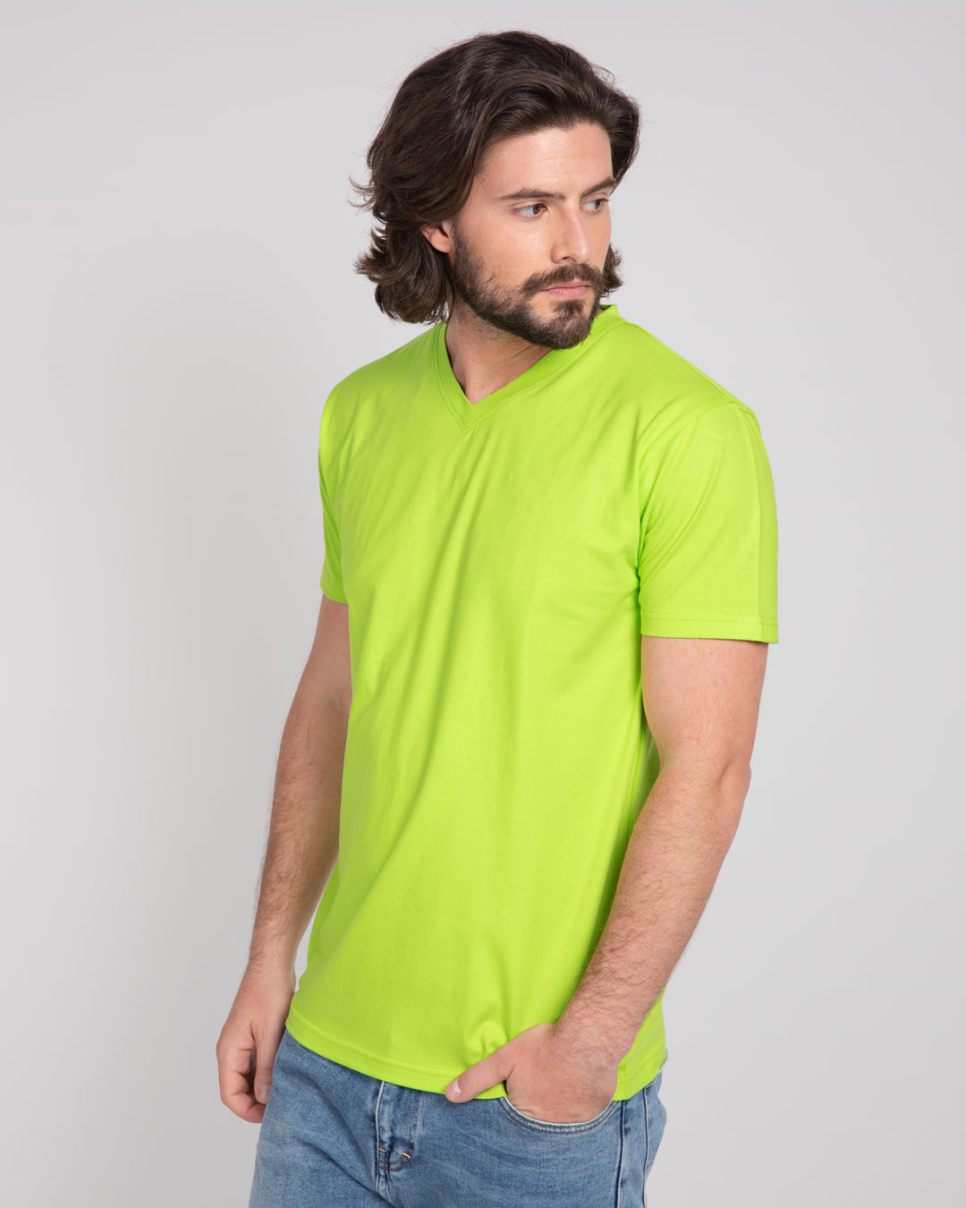 Shop Neon Green V-Neck T-Shirt-Back