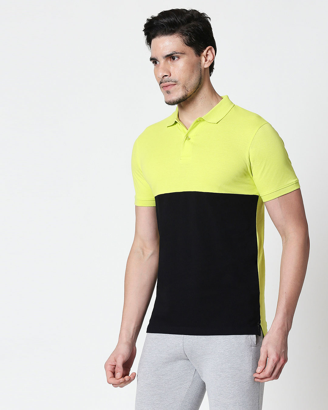 Shop Neon Lime-Black Two Block Polo T-Shirt-Back