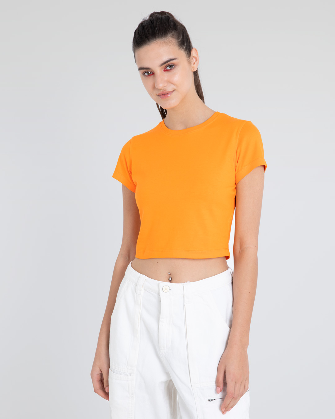 Buy Neon Orange Plain Cap Sleeve Crop Top Top For Women Online India