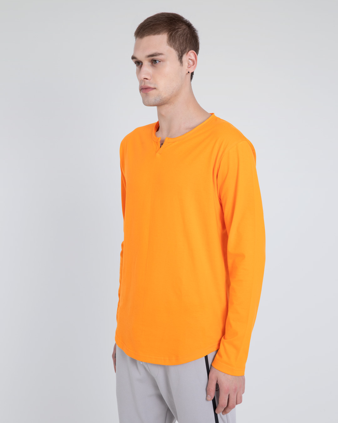 Shop Neon Orange Slit Neck Full Sleeve Henley T-shirt-Back