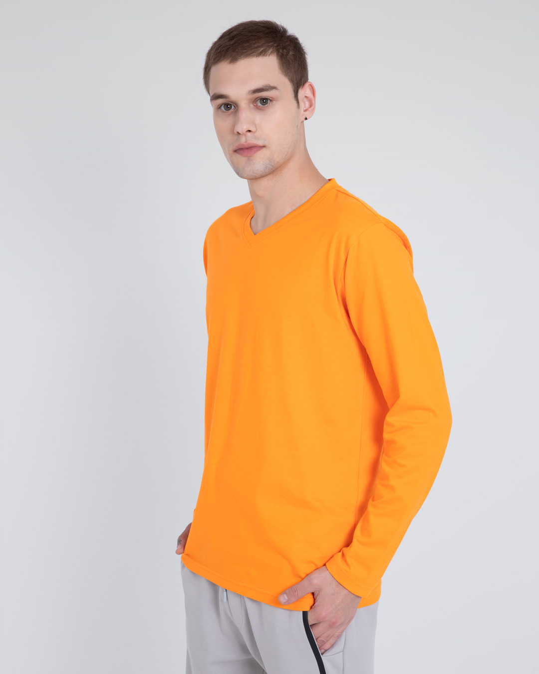 Buy Neon Orange V-Neck Full Sleeve T-Shirt for Men orange Online at ...