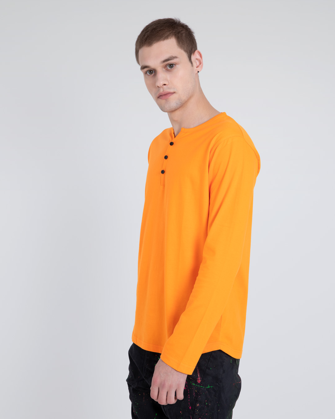 Shop Neon Orange V-Neck Henley T-Shirt-Back