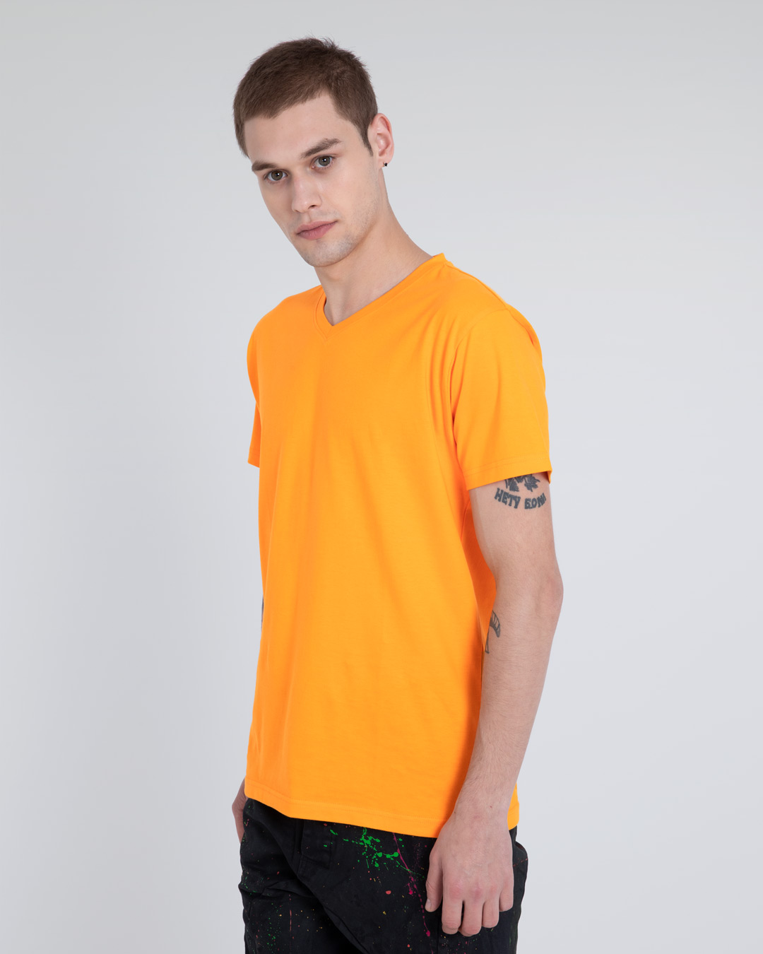 Shop Neon Orange V-Neck T-Shirt-Back