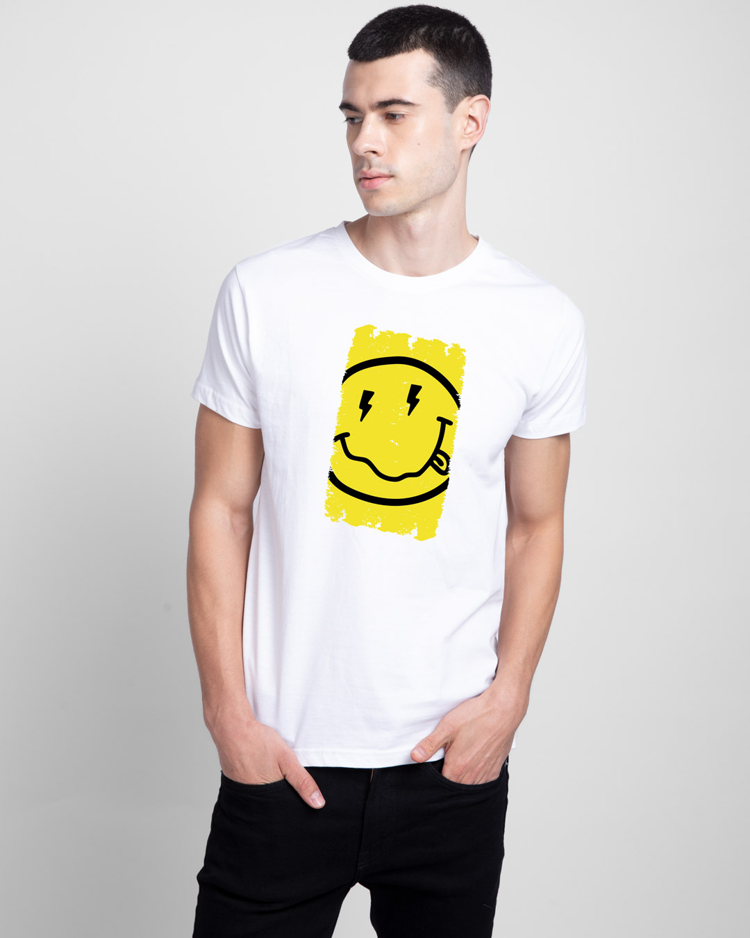 Buy Neon Smiley Half Sleeve T-Shirt for Men white Online at Bewakoof