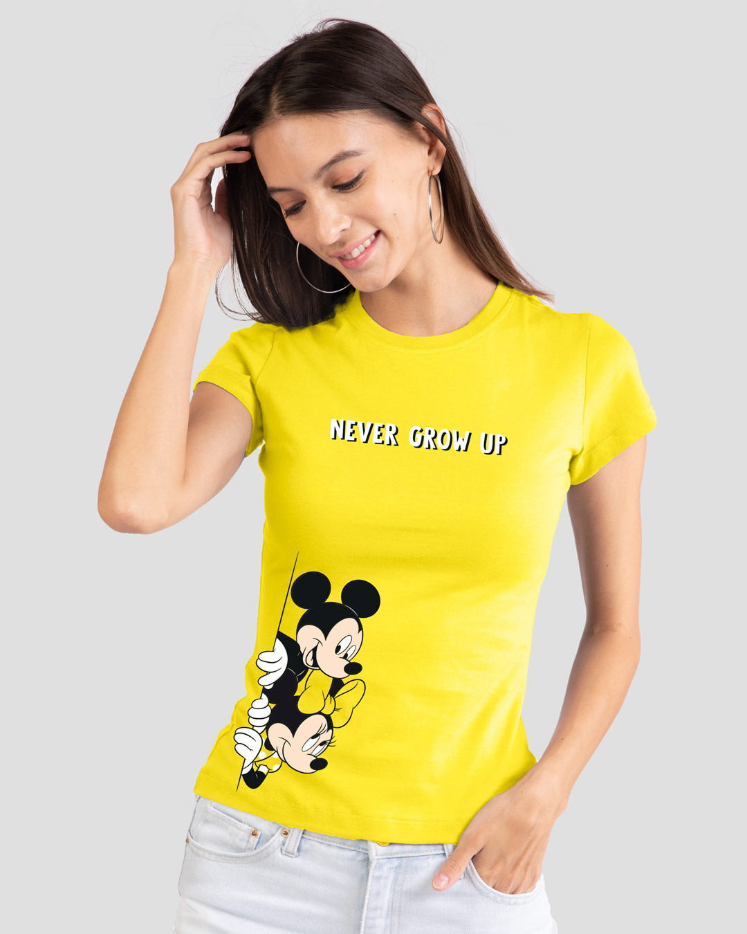 Shop Never Grow Mickey Half Sleeve Printed T-Shirt Pineapple Yellow (DL)-Back