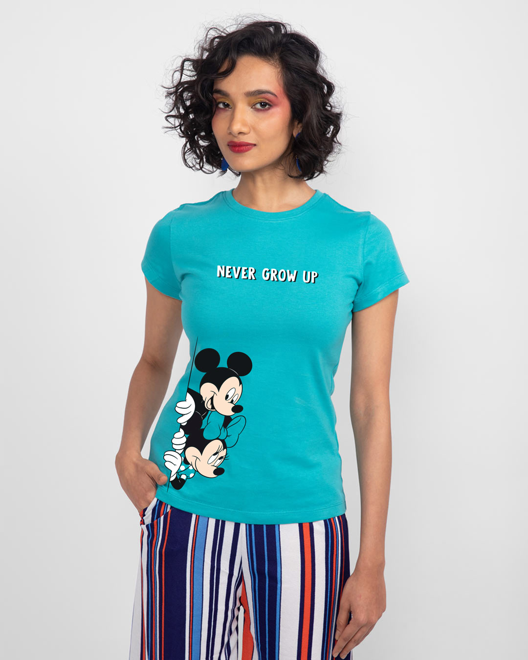Shop Never Grow Mickey Half Sleeve Printed T-Shirt Tropical Blue (DL)-Back