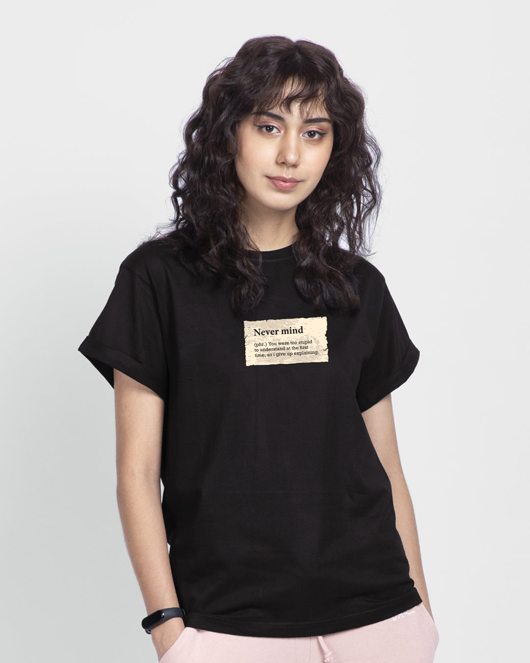 Shop Never Mind Note Boyfriend T-Shirt Black-Back