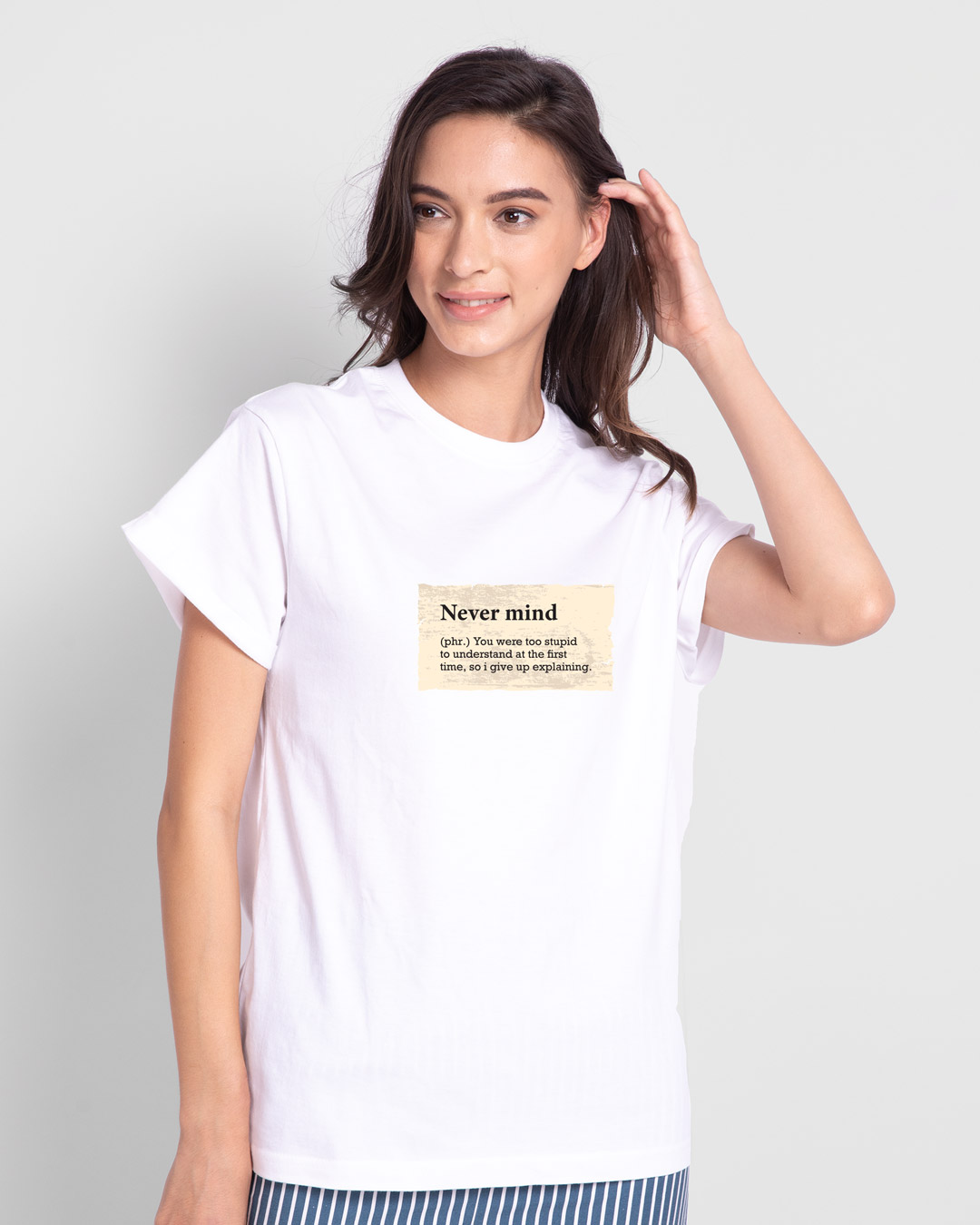 Shop Never Mind Note Boyfriend T-Shirt White-Back