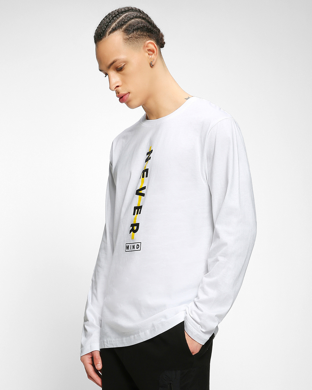 Shop Men's White Never Mind Stripe Typography T-shirt-Back