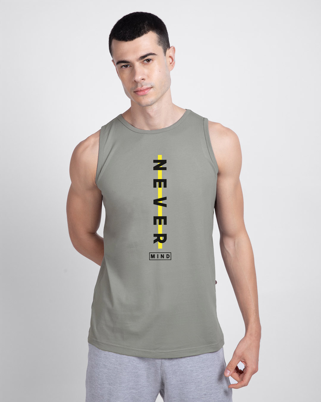 Shop Men's Grey Never Mind Stripe Typography Vest-Back