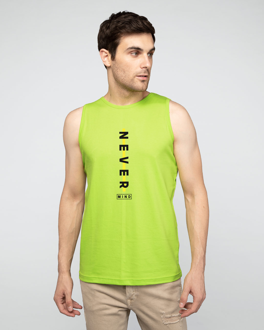 Shop Never Mind Stripe Round Neck Vest Neon Green -Back