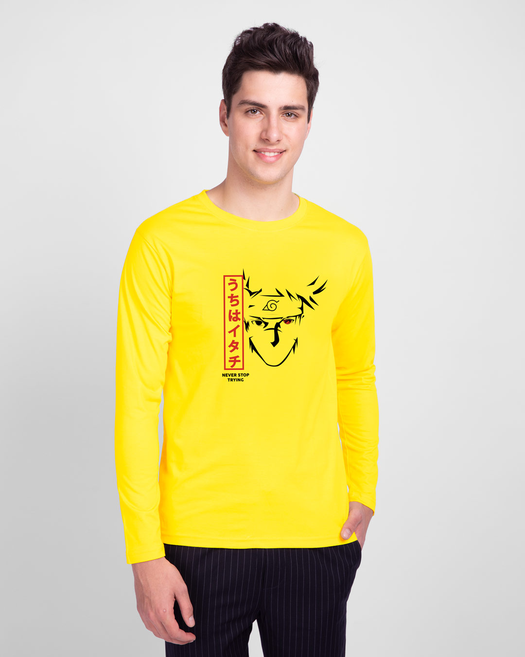 Shop Never Stop Trying Full Sleeve T-Shirt Pineapple Yellow-Back