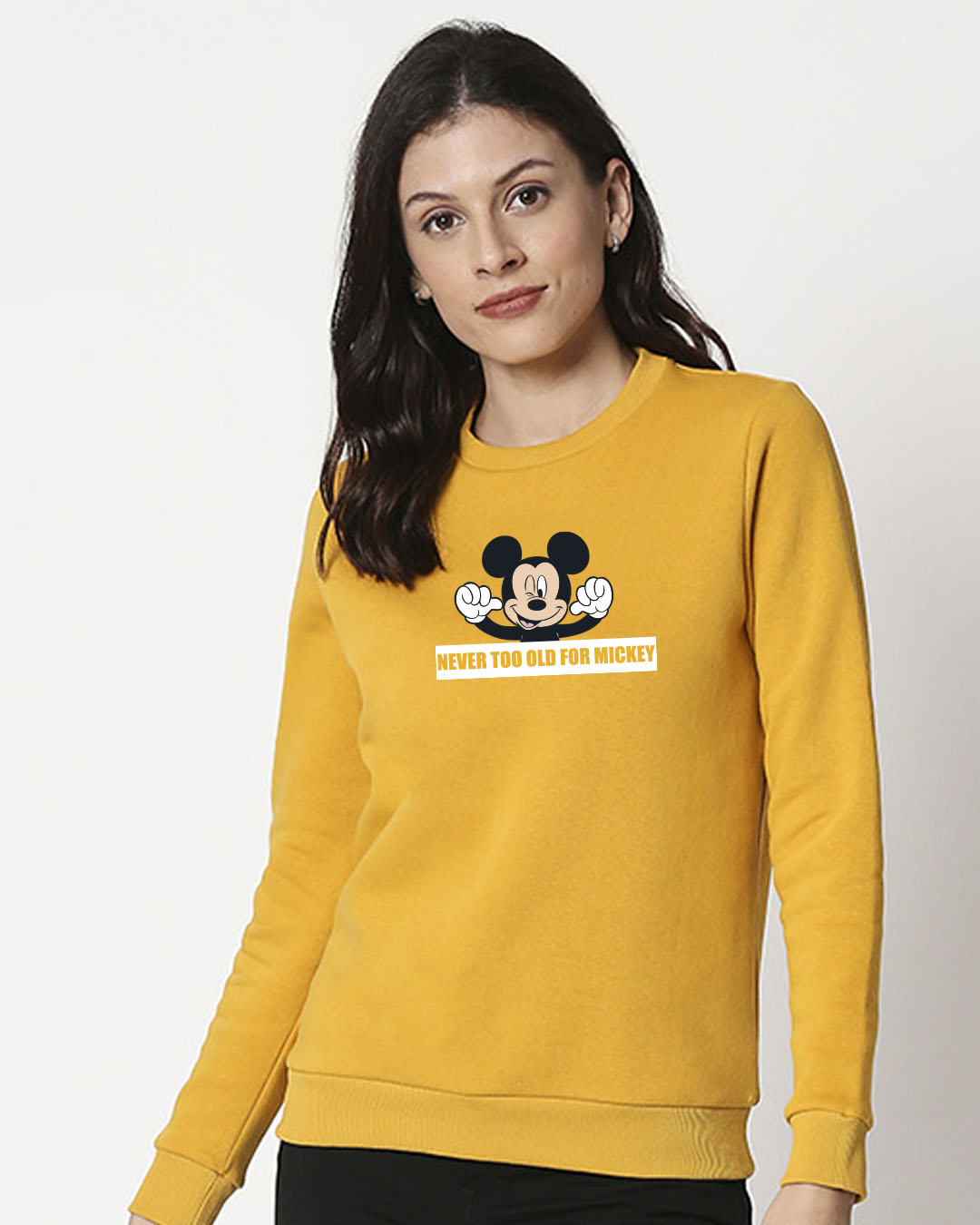 

Never Too Old For Mickey Fleece Sweater (DL) Women' Printed Fleece Sweater Bewakoof.com, Yellow