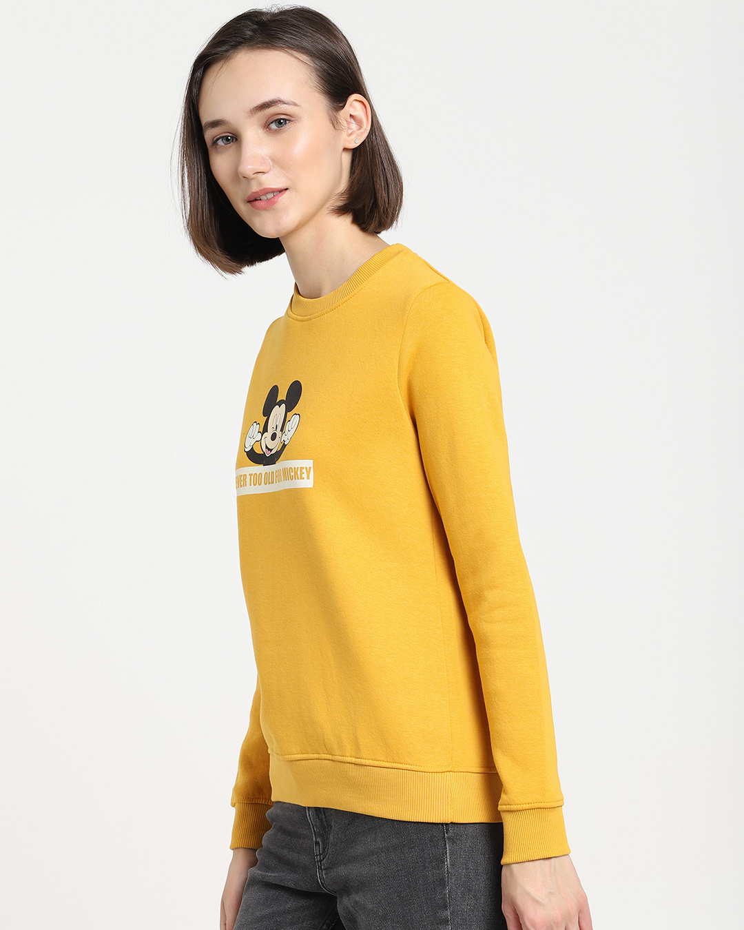 Shop Women's Yellow Never Too Old For Mickey Graphic Printed Sweater-Back