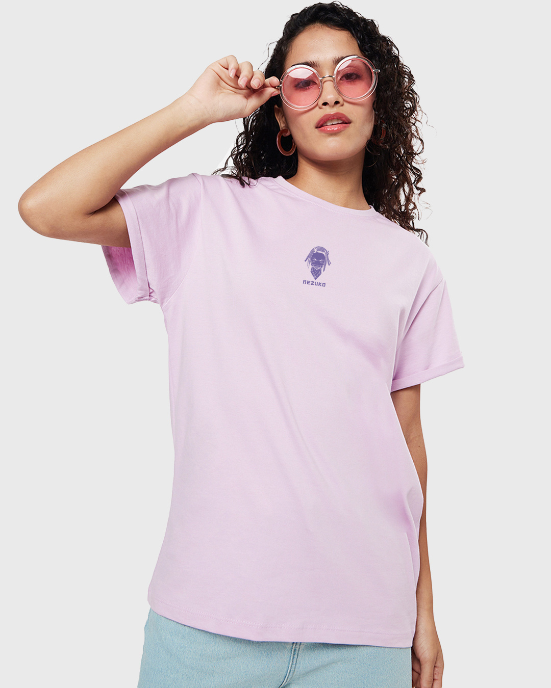 Shop Women's Purple Nezuko Kamado Graphic Printed Boyfriend T-shirt-Back