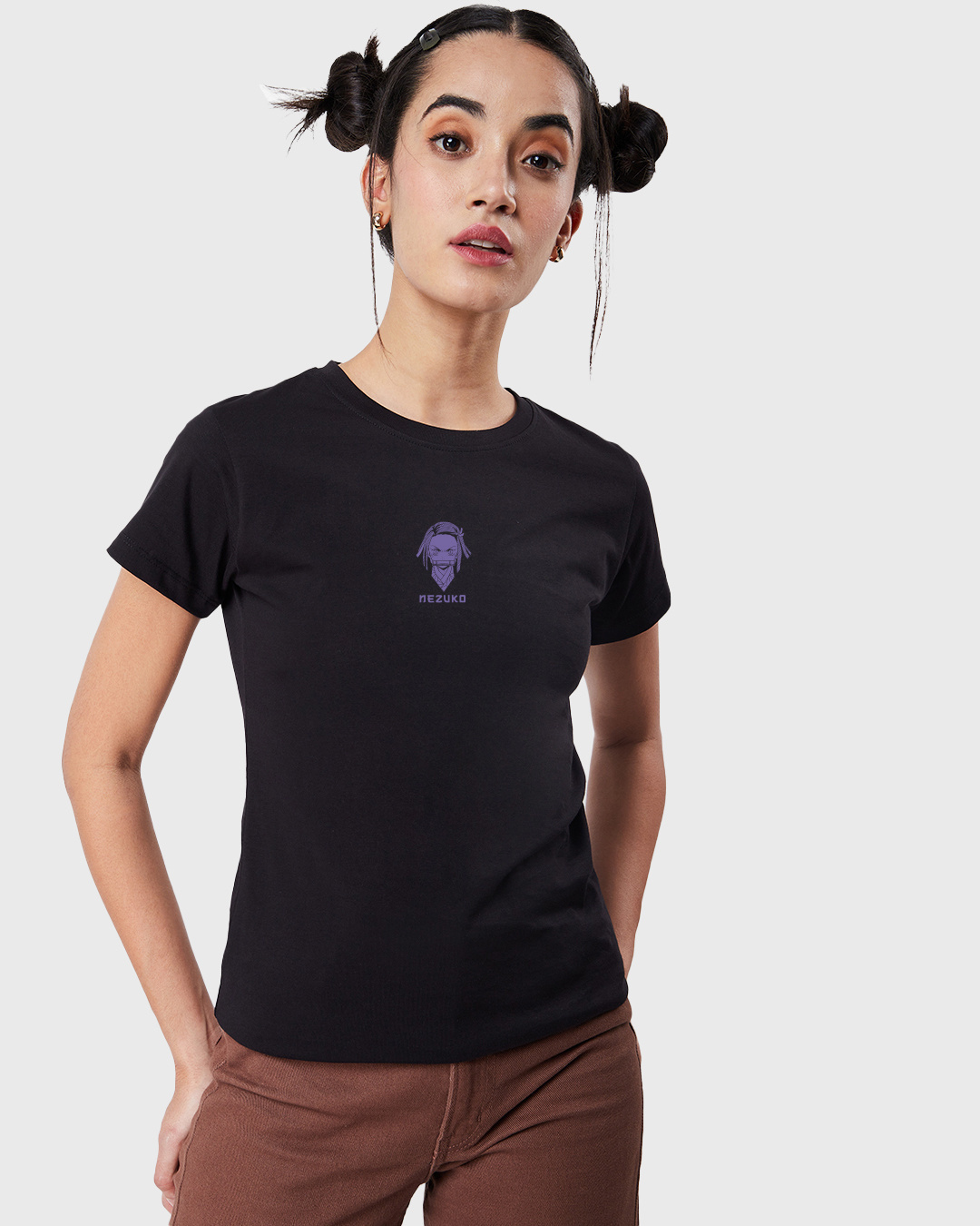 Shop Women's Black Nezuko Kamado Graphic Printed T-shirt-Back