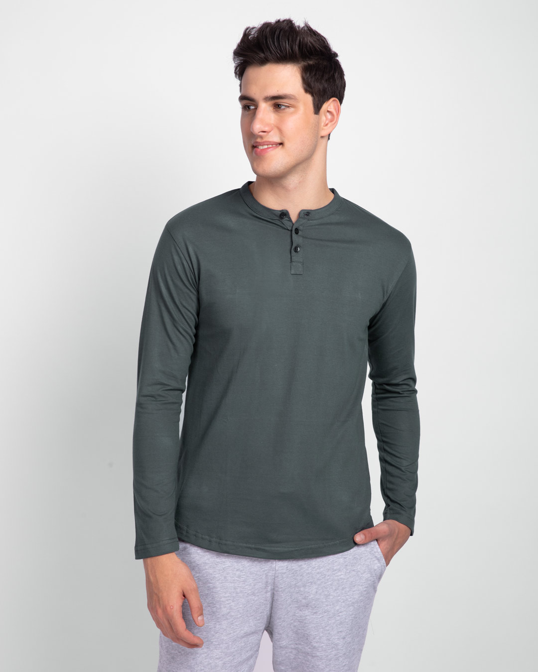 Buy Nimbus Grey Full Sleeve Henley T-Shirt for Men grey Online at Bewakoof