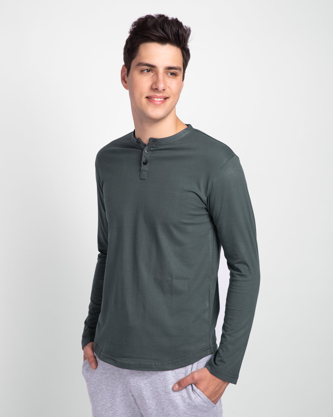 Shop Nimbus Grey Full Sleeve Henley T-Shirt-Back