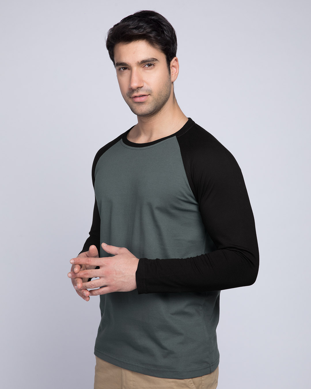 Shop Nimbus Grey-Jet Black Full Sleeve Raglan T-Shirt-Back