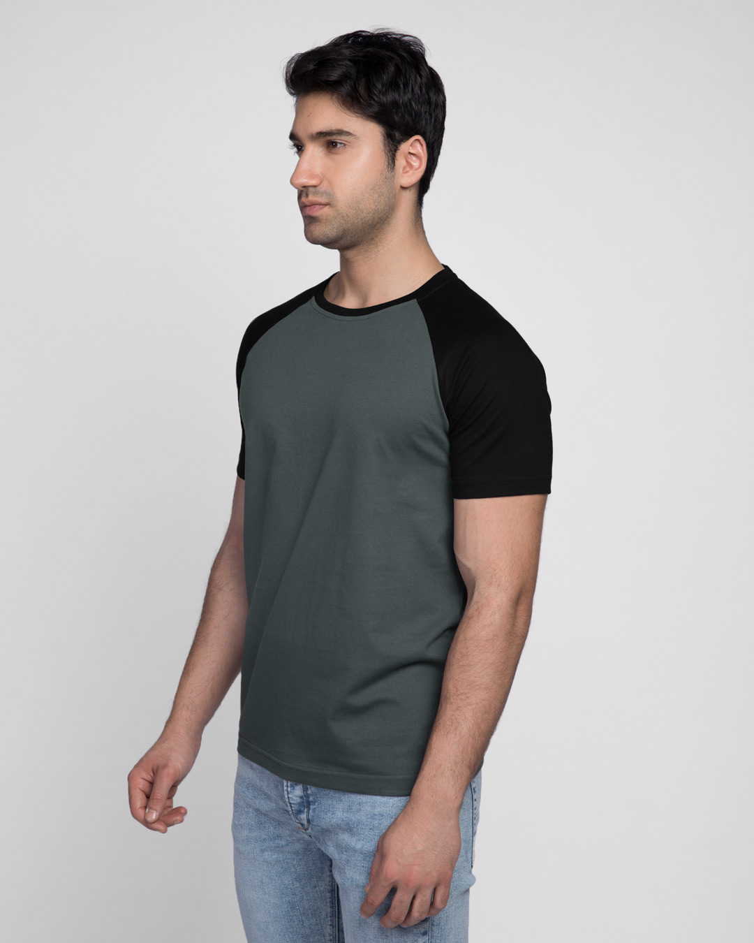 Shop Nimbus Grey-Jet Black Half Sleeve Raglan T-Shirt-Back