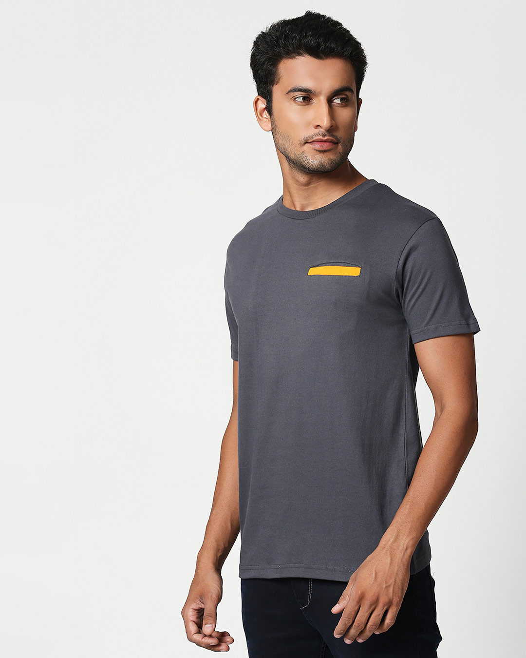 Shop Nimbus Grey-Neon Orange Contrast Bone Pocket T-Shirt-Back