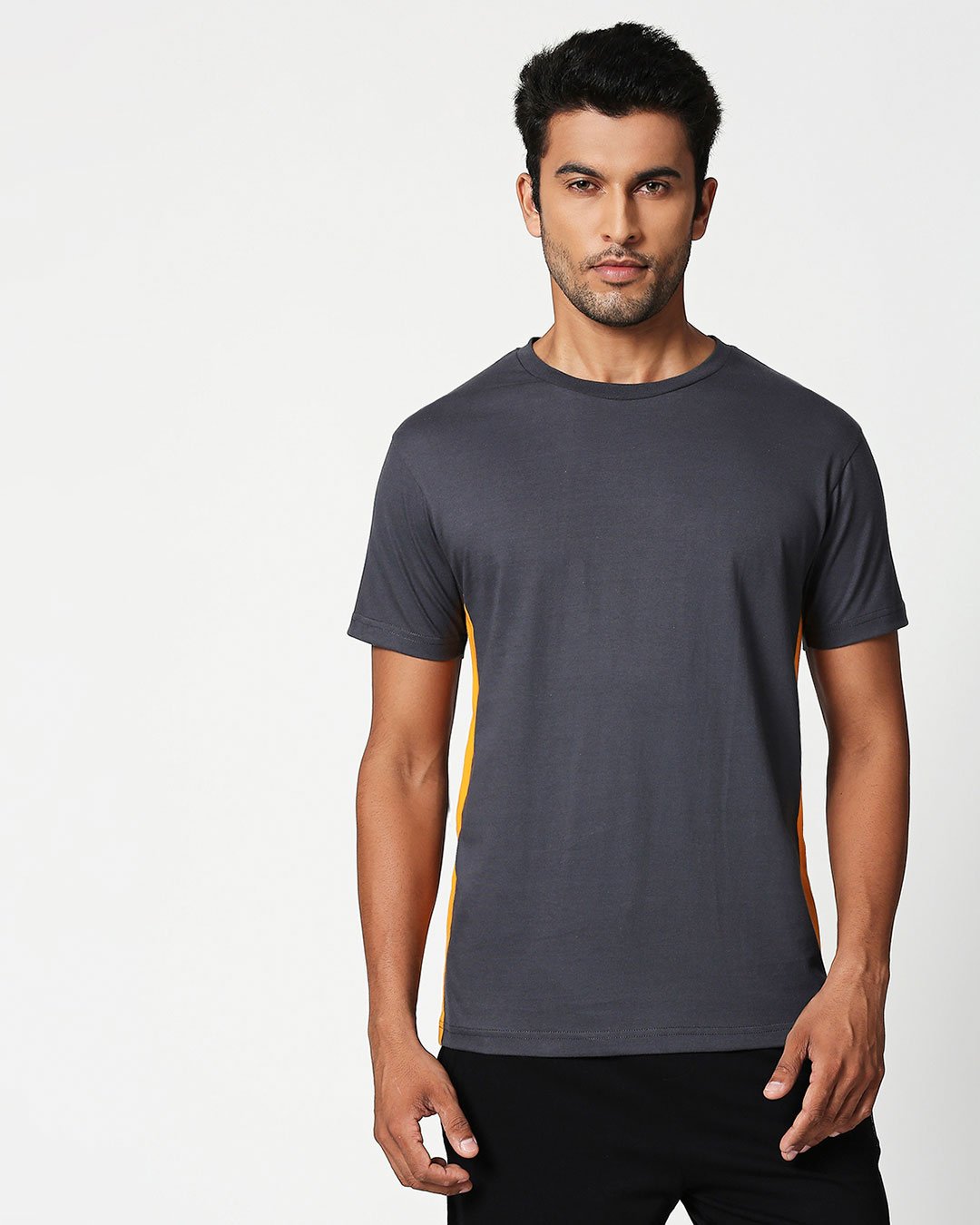 Buy Nimbus Grey-Neon Orange Contrast Side Seam T-Shirt Online at Bewakoof