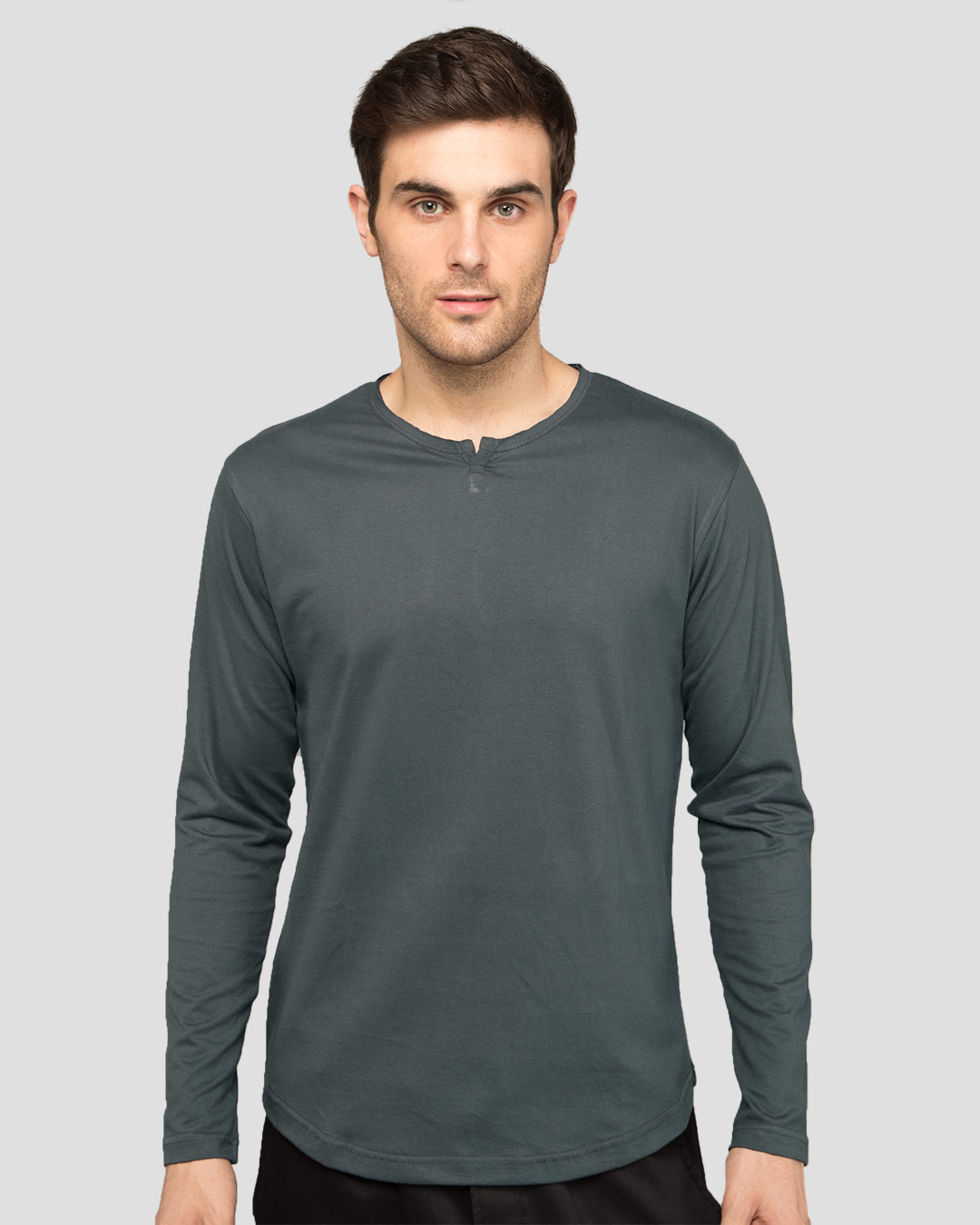 Buy Nimbus Grey Slit Neck Full Sleeve Henley T-shirt Online at Bewakoof