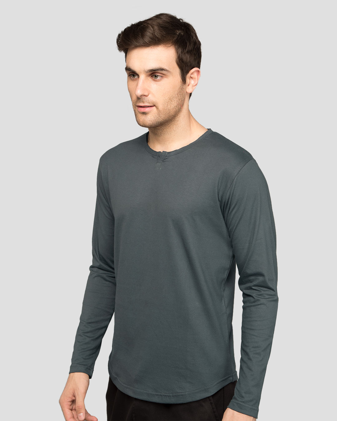 Shop Nimbus Grey Slit Neck Full Sleeve Henley T-shirt-Back