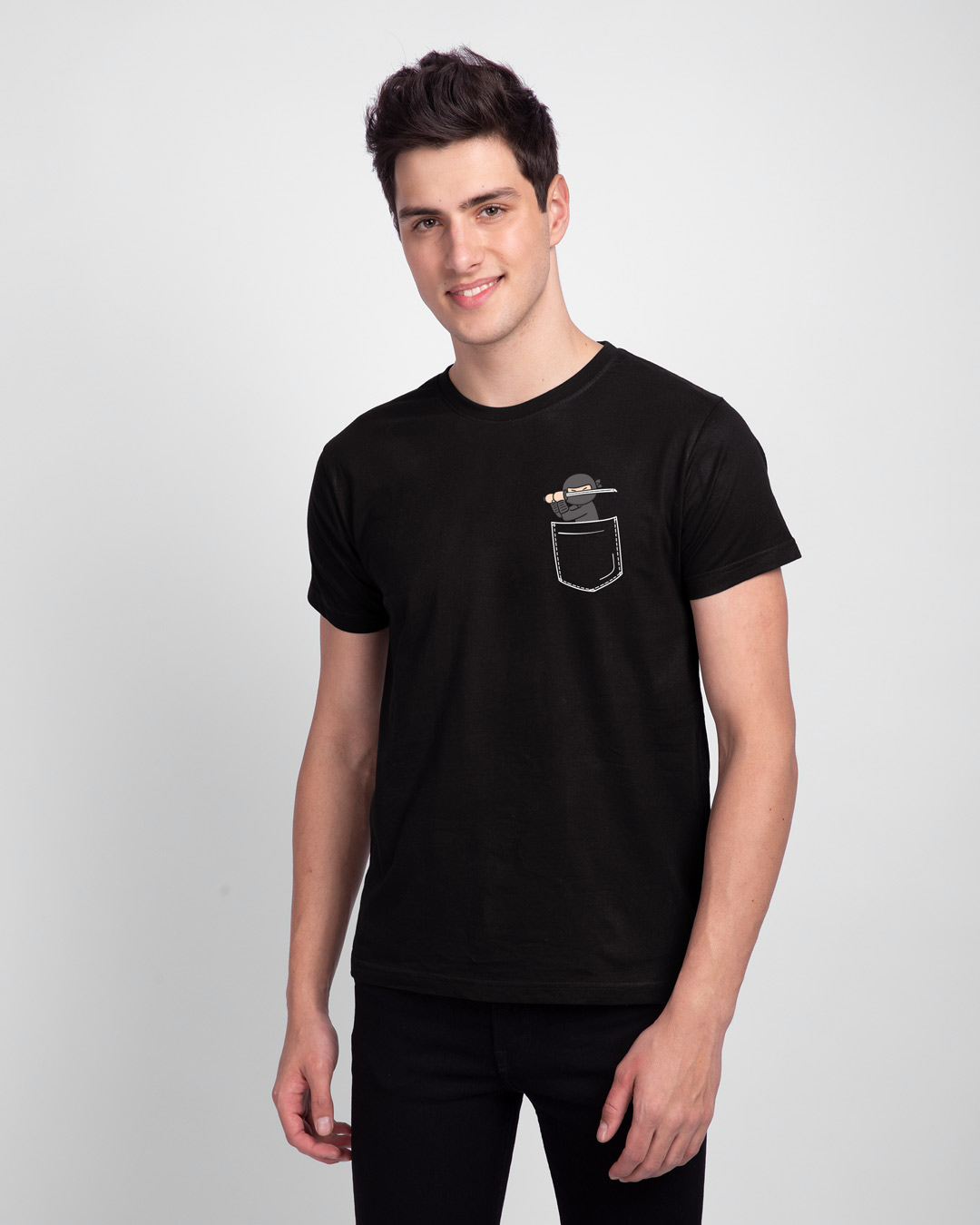 Shop Ninja Pocket Half Sleeve T-Shirt Black-Back